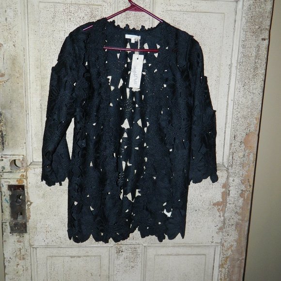 Mystree Lace Cut Out Open Front Cardigan Size Small (FF-9) - Picture 1 of 5
